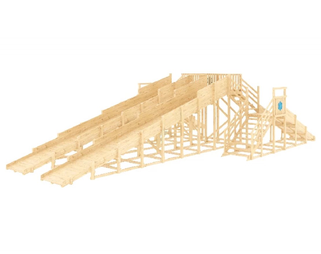 Деревянная зимняя горка Snow Fox (скат: 4 м - 2 шт., 10 м - 2 шт.), без окраски - вид 3